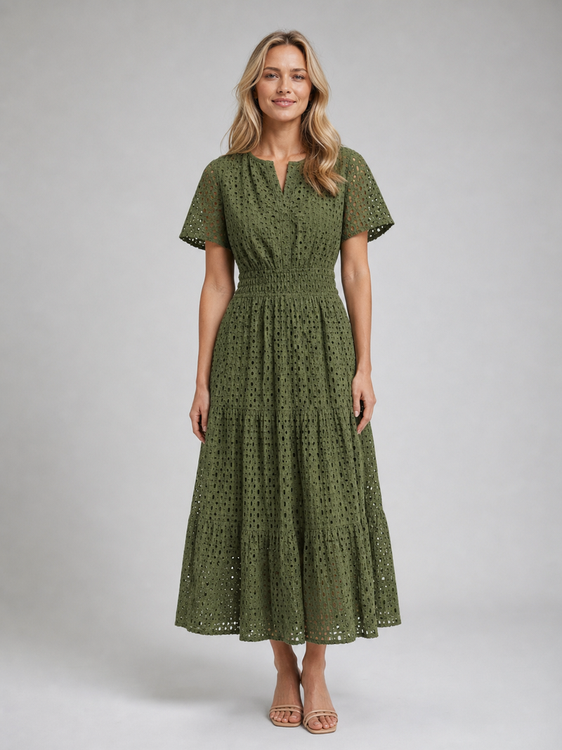 Posy Eyelet Midi Dress | Women's A-Line Tiered Summer Dress