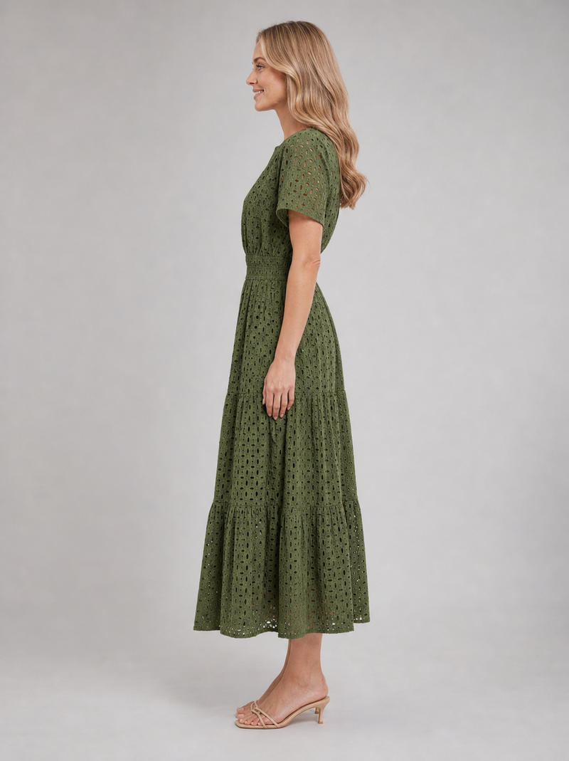 Posy Eyelet Midi Dress | Women's A-Line Tiered Summer Dress