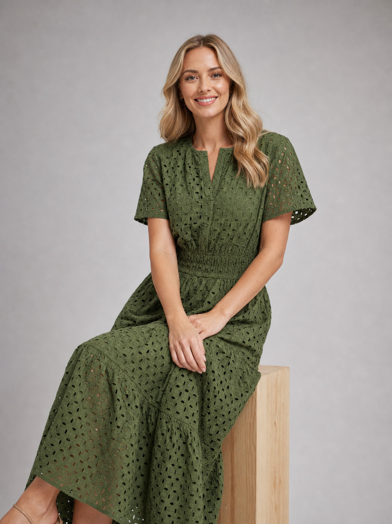 Posy Eyelet Midi Dress | Women's A-Line Tiered Summer Dress