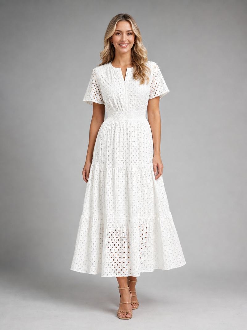 Posy Eyelet Midi Dress | Women's A-Line Tiered Summer Dress