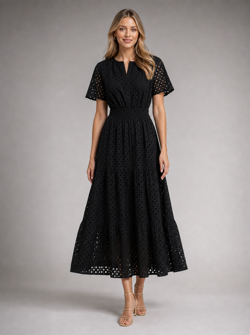 Posy Eyelet Midi Dress | Women's A-Line Tiered Summer Dress