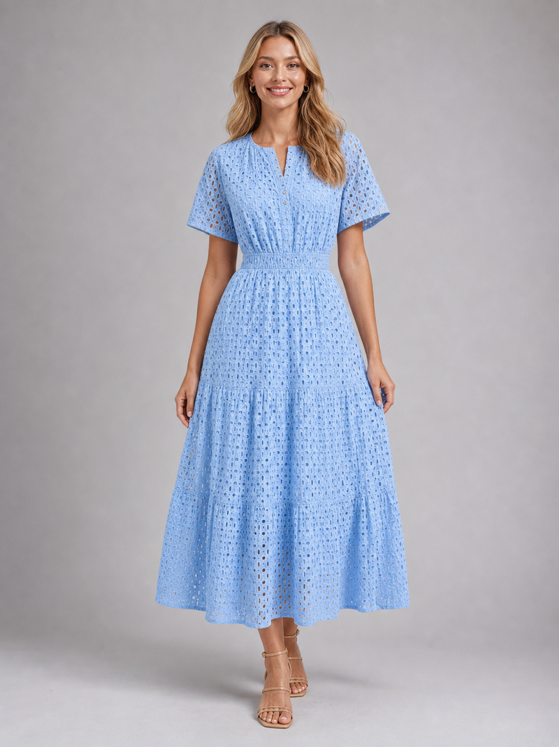 Posy Eyelet Midi Dress | Women's A-Line Tiered Summer Dress
