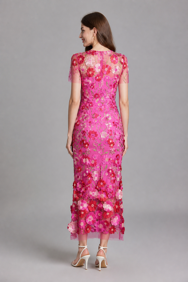 Beatrix Floral Appliqué Midi Dress | Women's Wedding-Guest Dress