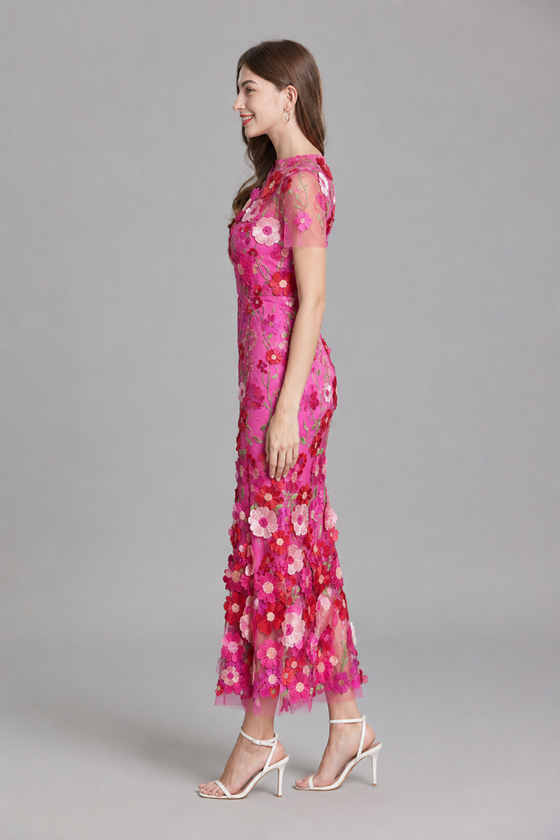 Beatrix Floral Appliqué Midi Dress | Women's Wedding-Guest Dress