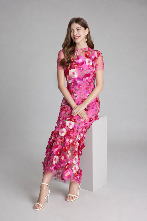 Beatrix Floral Appliqué Midi Dress | Women's Wedding-Guest Dress