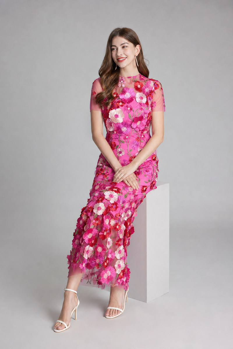 Beatrix Floral Appliqué Midi Dress | Women's Wedding-Guest Dress