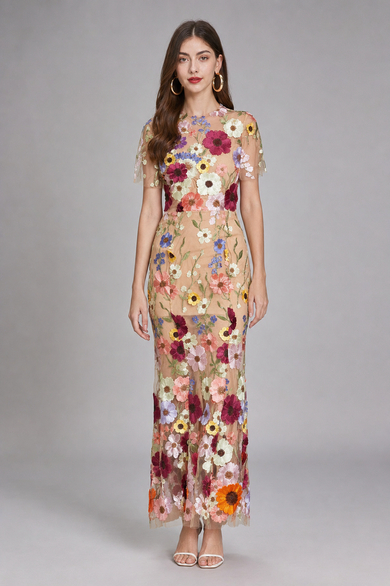 Beatrix Floral Appliqué Midi Dress | Women's Wedding-Guest Dress