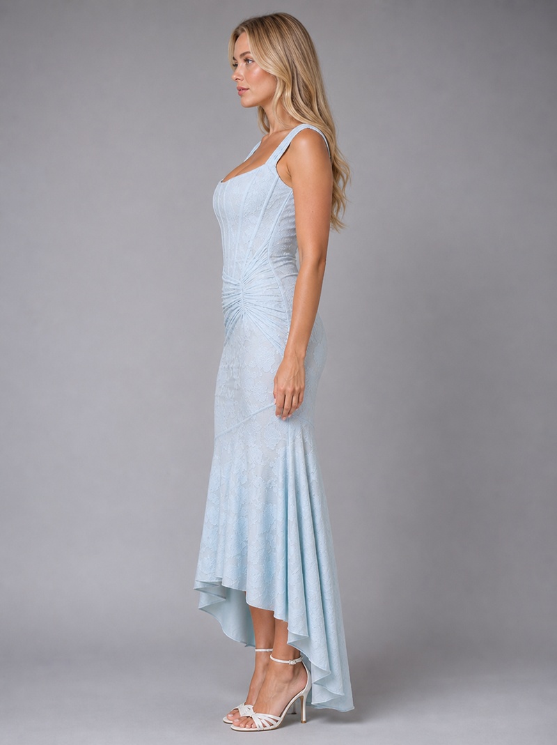 Vivienne Lace Midi Dress | Women's Ruched Sculpted Bodycon Dress
