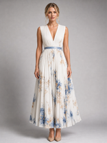 Josephine Floral Maxi Dress | Women's Pleated A-Line Occasion Dress in White