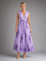 Josephine Floral Maxi Dress | Women's Pleated A-Line Occasion Dress in Purple