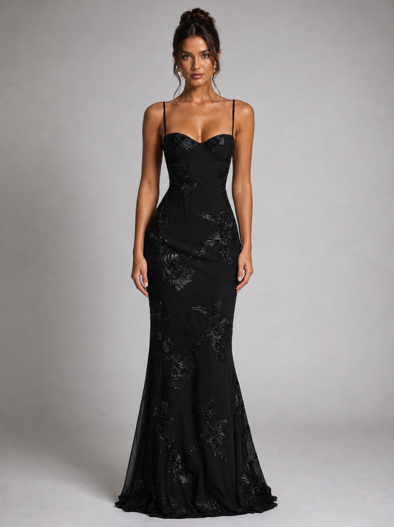 Colette Floral Corset Maxi Dress | Women's Embroidered Occasion Dress