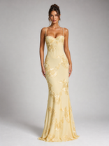 Colette Floral Corset Maxi Dress | Women's Embroidered Occasion Dress in Yellow