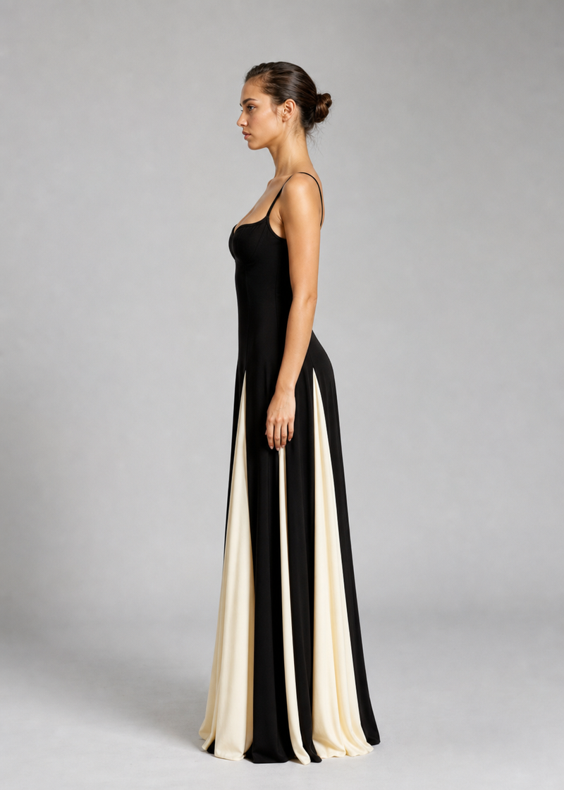 Delphine Maxi Cocktail Dress | Women's Sculpted Contrast Dress