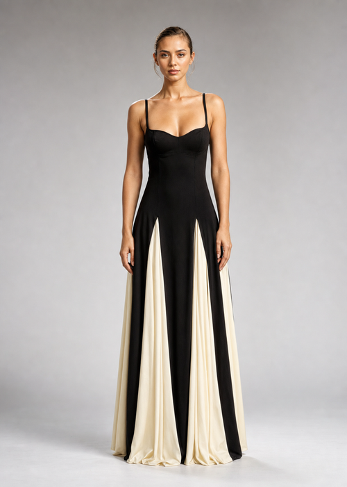 Delphine Maxi Cocktail Dress | Women's Sculpted Contrast Dress