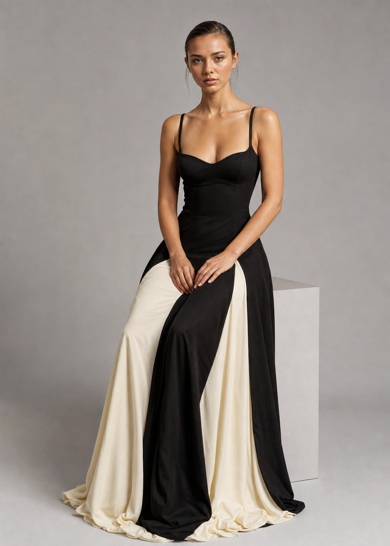 Delphine Maxi Cocktail Dress | Women's Sculpted Contrast Dress