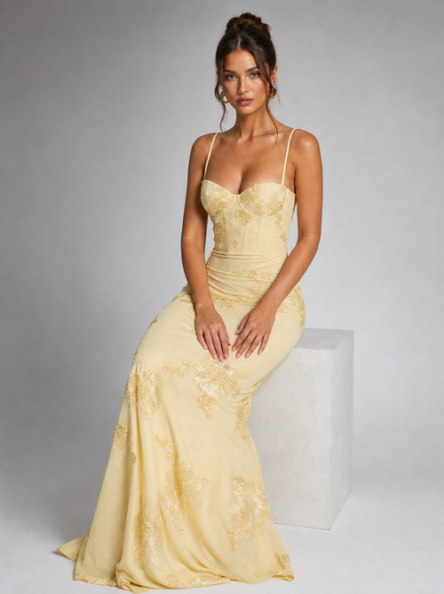 Colette Floral Corset Maxi Dress | Women's Embroidered Occasion Dress