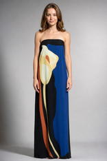 Mireille Strapless Maxi Dress | Women's Sculpted Bandeau Dress in Blue