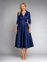 Elise Wrap Midi Dress | Women's Draped Side-Pocket Occasion Dress in Navy