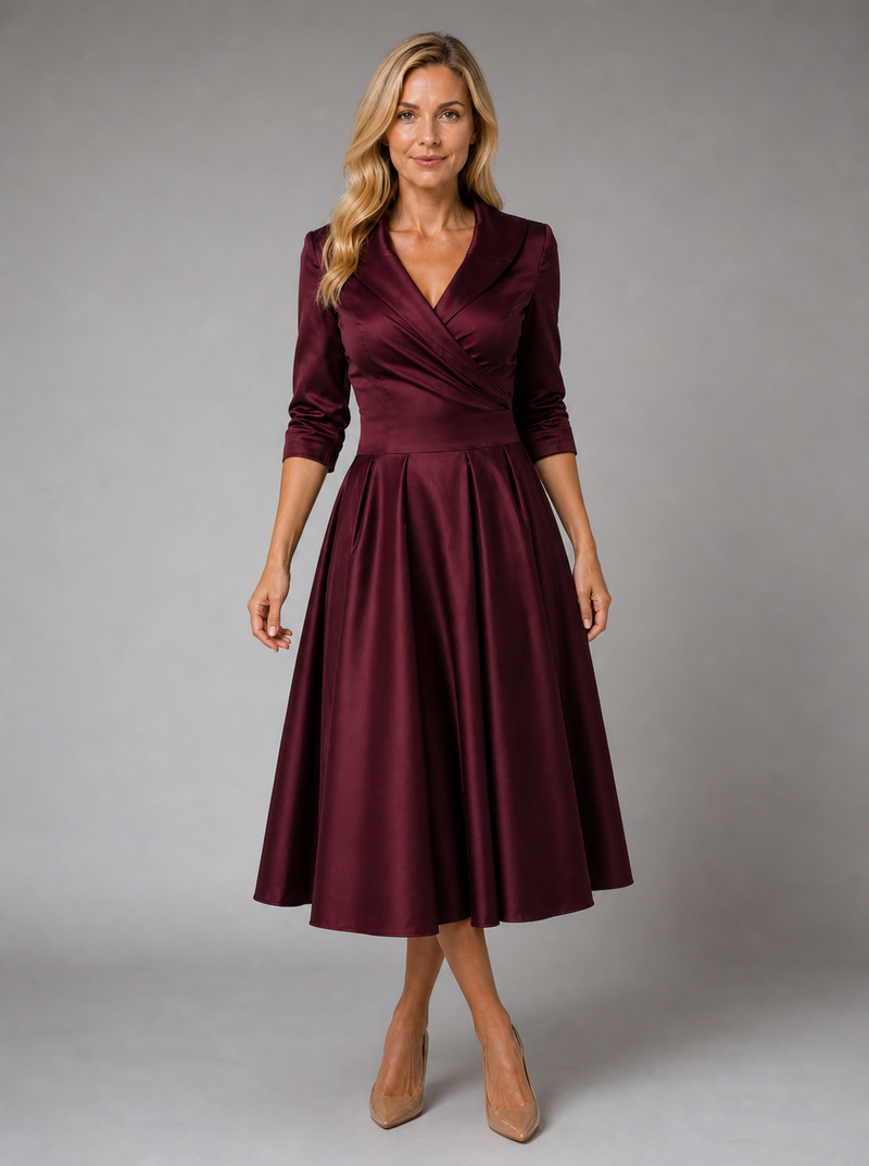Elise Wrap Midi Dress | Women's Draped Side-Pocket Occasion Dress