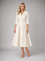 Elise Wrap Midi Dress | Women's Draped Side-Pocket Occasion Dress in Cream