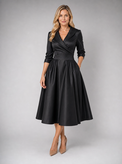 Elise Wrap Midi Dress | Women's Draped Side-Pocket Occasion Dress