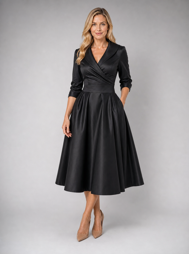 Elise Wrap Midi Dress | Women's Draped Side-Pocket Occasion Dress