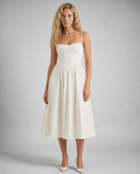 Valeria Floral Corset Midi Dress | Women's Wedding-Guest Dress in Cream
