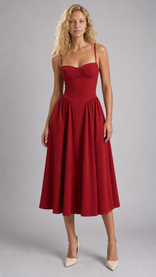 Valeria Floral Corset Midi Dress | Women's Wedding-Guest Dress in Red