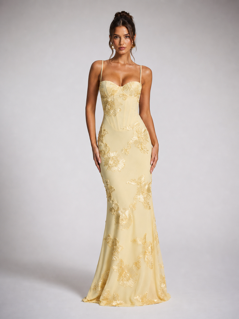 Salma Floral Corset Maxi Dress | Women's Embroidered Occasion Dress