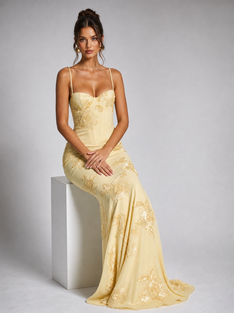 Salma Floral Corset Maxi Dress | Women's Embroidered Occasion Dress