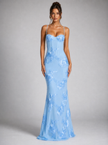 Salma Floral Corset Maxi Dress | Women's Embroidered Occasion Dress in Blue