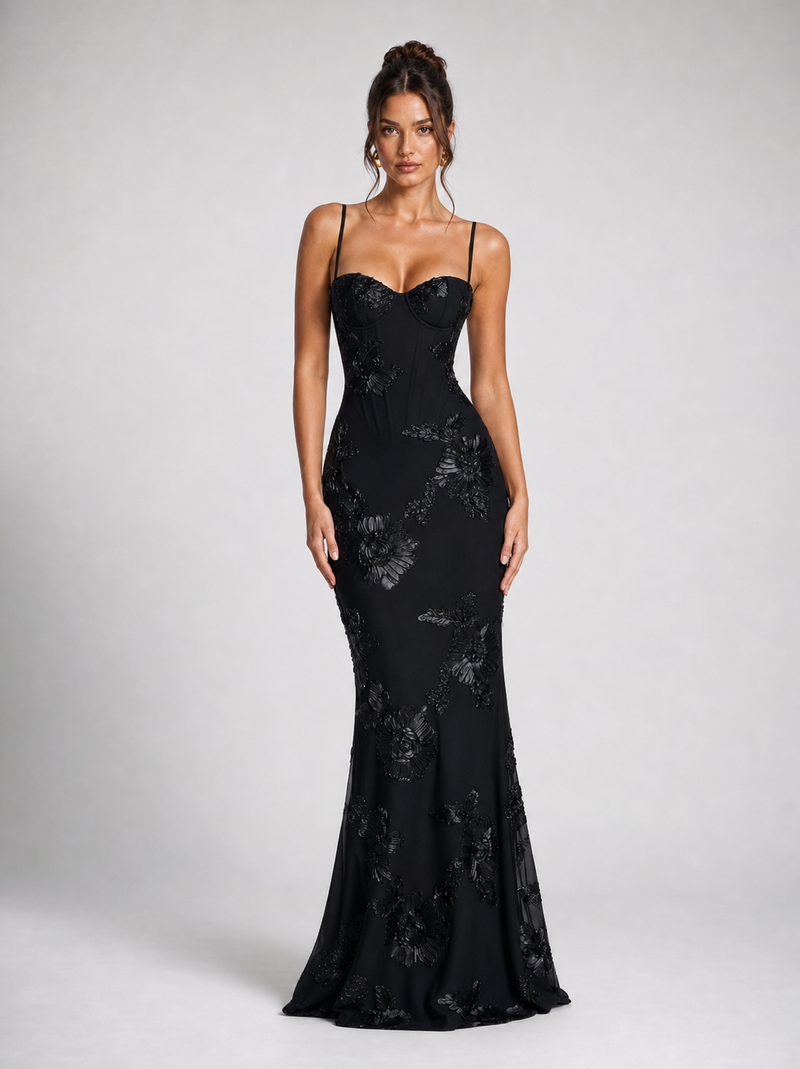 Salma Floral Corset Maxi Dress | Women's Embroidered Occasion Dress