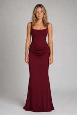 Ruby Corset Maxi Dress | Women's Square-Neck Lace-Up Gown in Burgundy