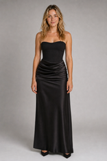 Seraphine Corset Maxi Dress | Women's Strapless Formal Gown in Black