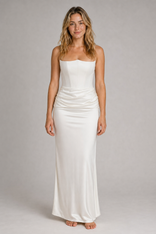 Seraphine Corset Maxi Dress | Women's Strapless Formal Gown in White