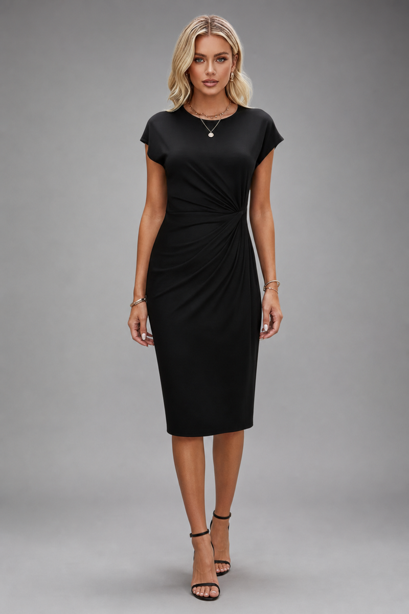 Renny Ruched Midi Dress | Women's Cap-Sleeve Round-Neck Day Dress