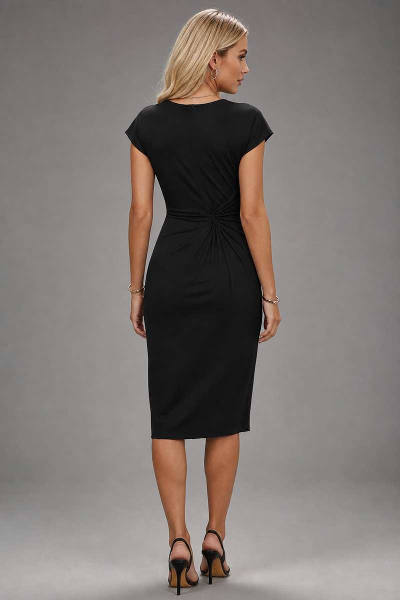 Renny Ruched Midi Dress | Women's Cap-Sleeve Round-Neck Day Dress