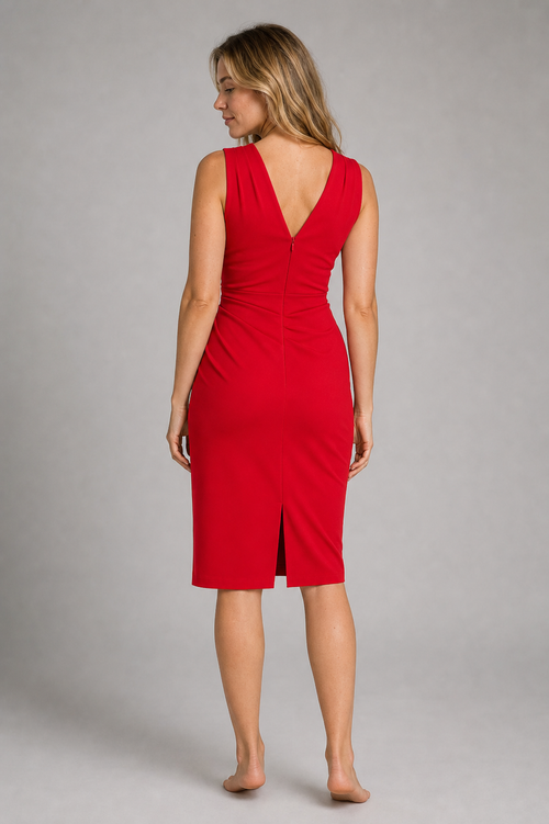 Sarina V-Neck Midi Dress | Women's Fitted Side-Slit Cocktail Dress