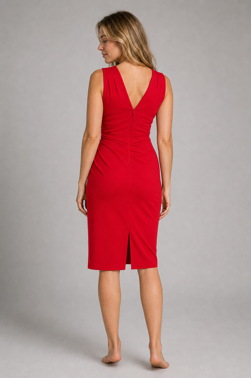 Sarina V-Neck Midi Dress | Women's Fitted Side-Slit Cocktail Dress