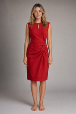 Elowen Ruched Midi Dress | Women's Keyhole Wedding-Guest Dress in Red