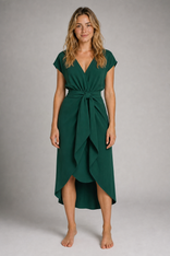 Sienna Wrap Midi Dress | Women's Deep-V Tie-Waist Occasion Dress in Green