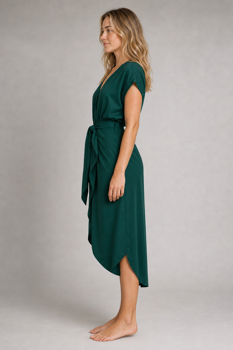 Sienna Wrap Midi Dress | Women's Deep-V Tie-Waist Occasion Dress
