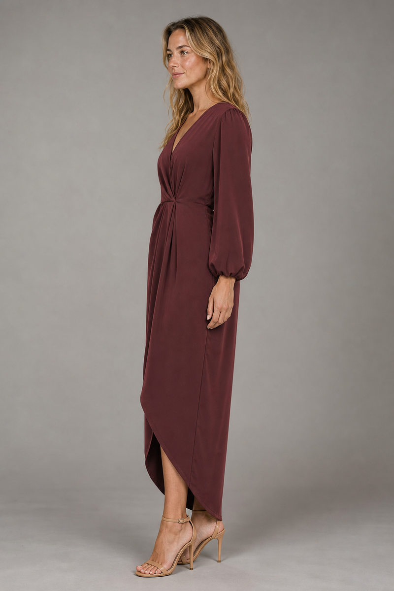 Myra Wrap Midi Dress | Women's Long-Sleeve Asymmetric Occasion Dress