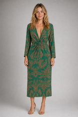 Briar Twist-Front Midi Dress | Women's Long-Sleeve Wedding-Guest Dress in Green