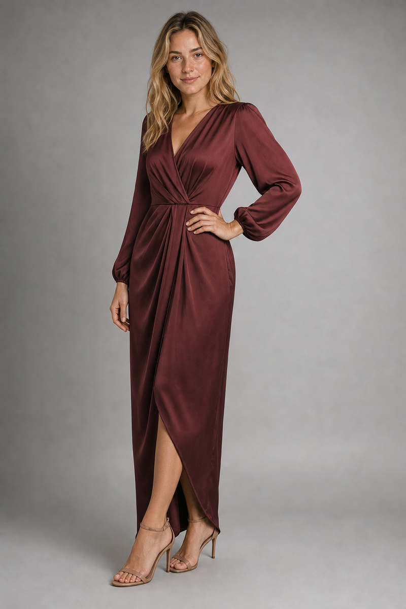 Myra Wrap Midi Dress | Women's Long-Sleeve Asymmetric Occasion Dress