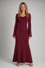 Cerys Tie-Waist Maxi Dress | Women's Long-Sleeve Wedding-Guest Dress in Wine Red