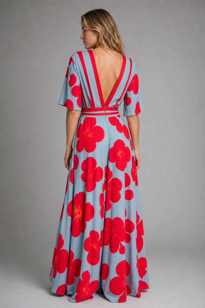 Poppy Floral Wrap Maxi Dress | Women's Deep-V Occasion Dress