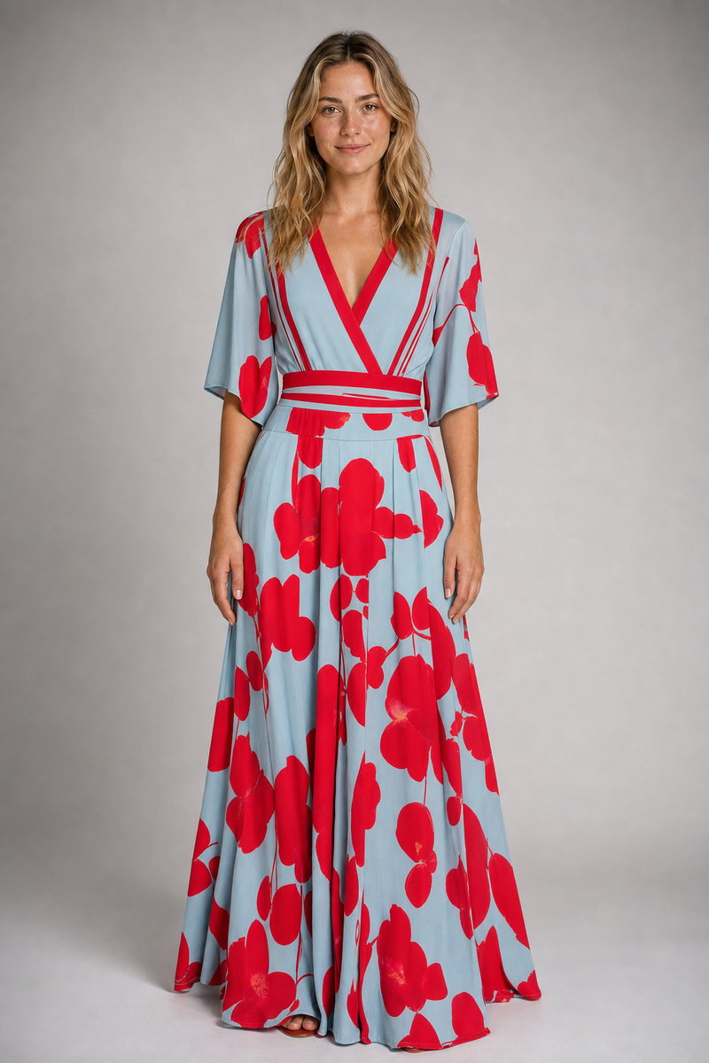 Poppy Floral Wrap Maxi Dress | Women's Deep-V Occasion Dress