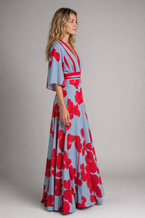 Poppy Floral Wrap Maxi Dress | Women's Deep-V Occasion Dress