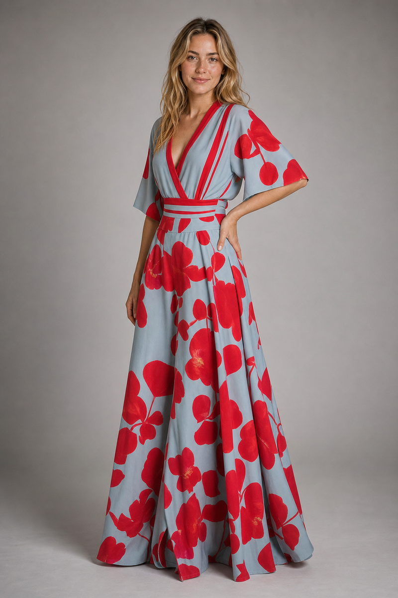 Poppy Floral Wrap Maxi Dress | Women's Deep-V Occasion Dress